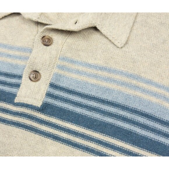 Marine Layer Striped Sweater Men's Medium Beige Blue Merino Wool Blend Collared - Picture 5 of 14
